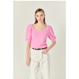 Pink Puff Sleeve Knit Top